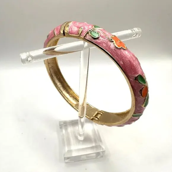 Pink Green Cloisonné Bracelet Jewelry Mark Enamel Preppy Statement Bangle - Picture 6 of 9